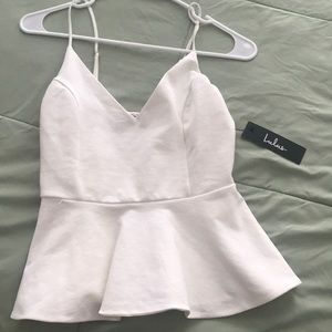 Brook White Sleeveless Peplum Top